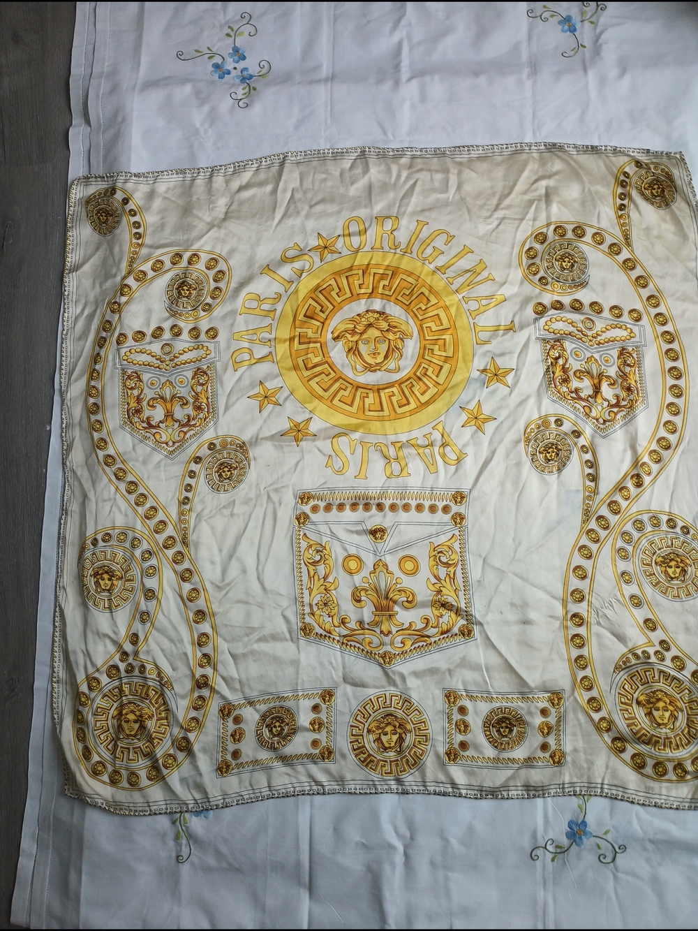 Paris Original Cream and Gold Silk Scarf Decorative Bedding Throw